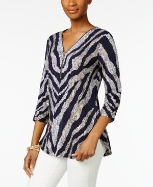 Jm Collection Zip-front Zebra-print Tunic, Only At Macy's