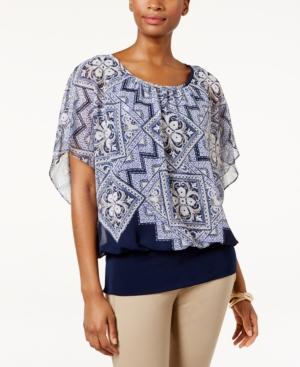 Jm Collection Printed Flutter-sleeve Top, Created For Macy's
