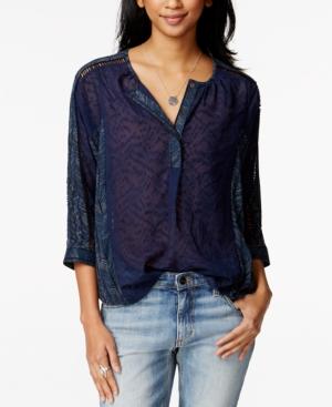 Lucky Brand Textured Crochet-detail Shirt