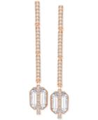 Swarovski Rose Gold-tone Long Octagon Crystal And Pave Linear Drop Earrings