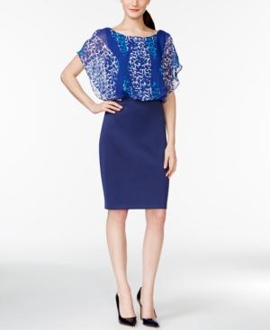 Sangria Printed Cold-shoulder Blouson Dress