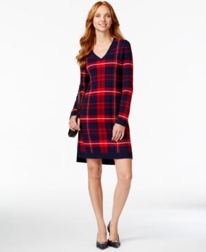 Tommy Hilfiger Plaid V-neck Sweater Dress
