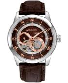Bulova Men's Automatic Brown Croc Embossed Leather Strap Watch 96a120