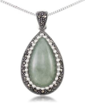 Jade (19 X 10mm) & Marcasite Teardrop Pendant On 18 Chain In Sterling Silver