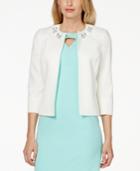 Kasper Beaded Petite Three-quarter-sleeve Flyaway Jacket