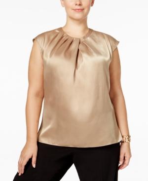 Kasper Plus Size Pleated Metallic Blouse