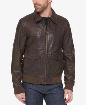 Tommy Hilfiger Men's Leather Aviator Bomber Jacket