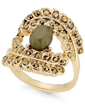 Inc International Concepts Gold-tone Yellow Pave & Green Stone Ring, Created For Macy's