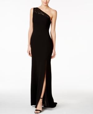 Calvin Klein Embellished One-shoulder Gown