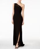 Calvin Klein Embellished One-shoulder Gown