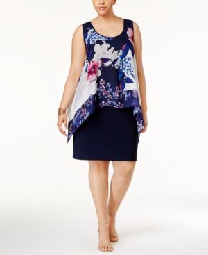 Sl Fashions Plus Size Floral-print Popover Dress