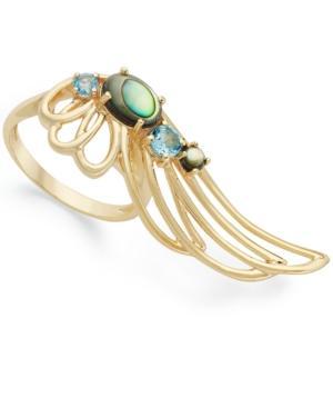 Sis By Simone I Smith 18k Gold Over Sterling Silver Ring, Abalone And Blue Crystal Angel Wing Ring