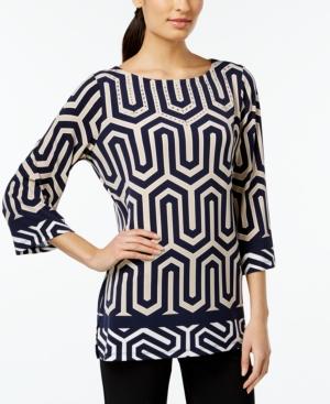 Jm Collection Three-quarter-sleeve Printed Tunic, Only At Macy's