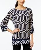 Jm Collection Three-quarter-sleeve Printed Tunic, Only At Macy's