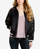 Jessica Simpson Juniors' Floral-embroidered Bomber Jacket