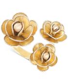 Tri-colour Flower Ring In 14k Gold, White Gold & Rose Gold