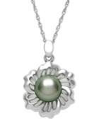 Sterling Silver Necklace, Cultured Tahitian Pearl Flower Pendant