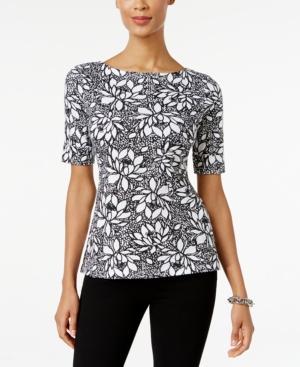 Karen Scott Elbow-sleeve Floral-print Top, Only At Macy's