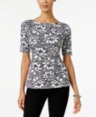 Karen Scott Elbow-sleeve Floral-print Top, Only At Macy's