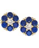 Blue Sapphire (1-1/5 Ct. T.w.) And White Sapphire (1/6 Ct. T.w.) Flower Stud Earrings In 14k Gold