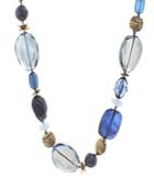 Catherine Malandrino Women's Blue Beaded Yellow Gold-tone Chain Necklace