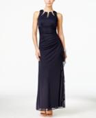 Betsy & Adam Embellished Keyhole Ruched Gown
