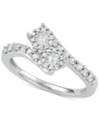Diamond Halo Two-stone Engagement Ring (1/2 Ct. T.w.) In 14k White Gold