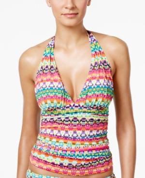 Bleu By Rod Beattie In Living Color Printed Halter Tankini Top Women's Swimsuit
