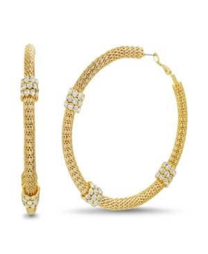 Catherine Malandrino Women's Textured White Rhinestone Yellow Gold-tone Mesh Hoop Earrings
