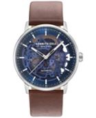 Kenneth Cole New York Men's Automatic Skeleton Brown Leather Strap Watch 42mm