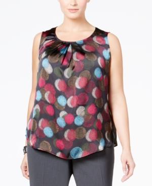 Nine West Plus Size Printed Pleat-neck Top