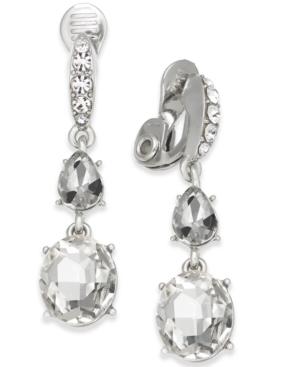 Charter Club Silver-tone Crystal Clip-on Drop Earrings, Created For Macy's