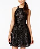 B Darlin Juniors' Sequined Open-back Fit-and-flare Dress