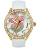 Betsey Johnson Women's White Leather Strap Watch 42mm Bj00517-01