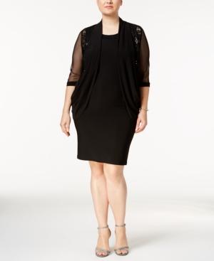 R & M Richards Plus Size Embellished Lace-trim Dress And Shrug Jacket