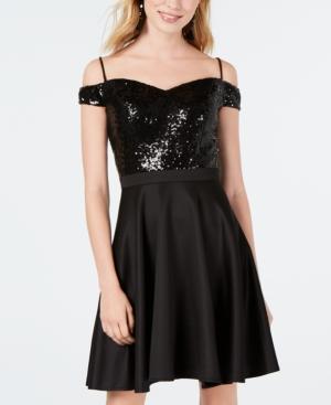 Morgan & Company Juniors' Sequin Off-the-shoulder Fit & Flare Dress