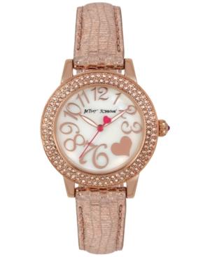 Betsey Johnson Women's Metallic Rose Gold Glitter Leather Strap Watch 33mm Bj00251-14