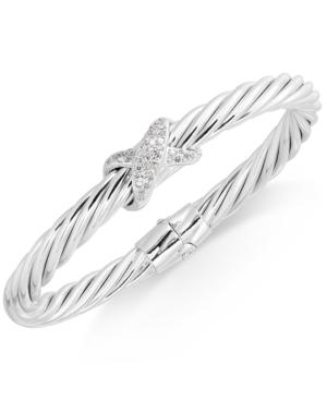 Diamond Pave X Twist Hinged Bangle Bracelet (1/3 Ct. T.w.) In Sterling Silver
