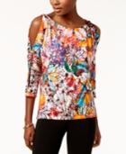Cable & Gauge Printed Cold-shoulder Top
