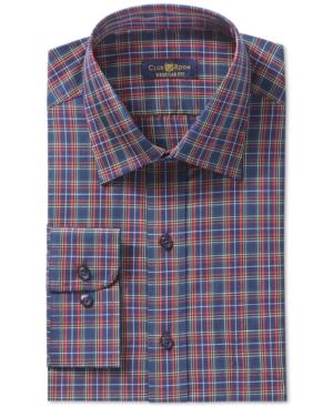 Club Room Estate Wrinkle Resistant Navy Carnegie Tartan Dress Shirt, Only At Macy's