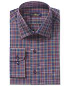 Club Room Estate Wrinkle Resistant Navy Carnegie Tartan Dress Shirt, Only At Macy's