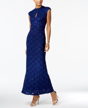 Connected Mock-neck Sequined Lace Gown