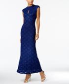 Connected Mock-neck Sequined Lace Gown