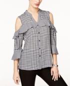 Ny Collection Cold-shoulder Gingham-print Shirt