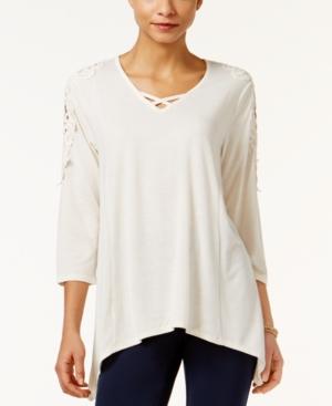 Style & Co Lattice-neck Crochet-trim Top, Created For Macy's