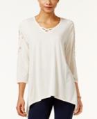 Style & Co Lattice-neck Crochet-trim Top, Created For Macy's
