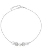 Majorica Sterling Silver Pave Bead & Imitation Pearl Collar Necklace, 17 + 2 Extender