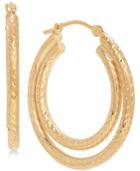 Textured Double Hoop Earrings In 14k Gold