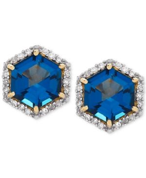 London Blue Topaz (2 Ct. T.w.) & Diamond (1/5 Ct. T.w.) Stud Earrings In 14k Gold