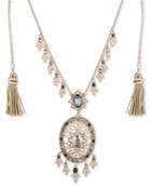 Marchesa Gold-tone Multi-stone & Tassel Slider Pendant Necklace